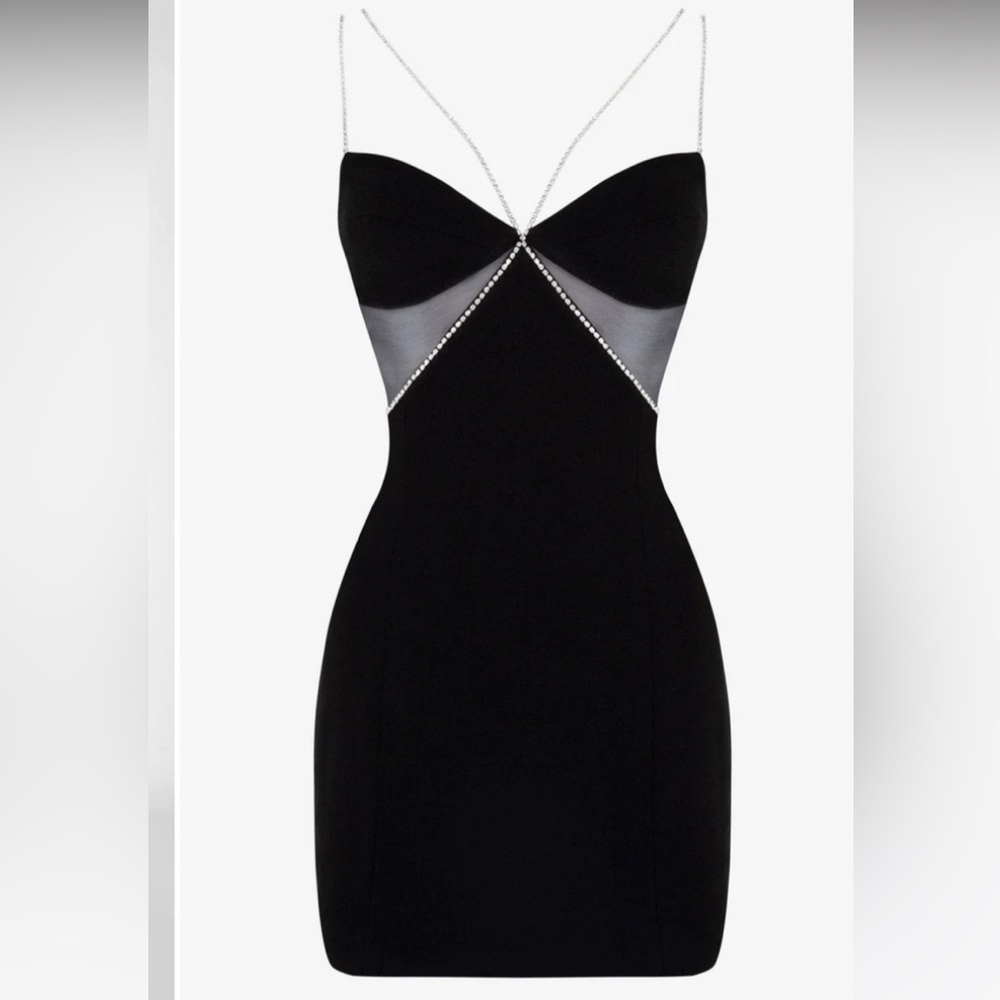 BLACK DIAMANTE STRAP CUTOUT MINI DRESS
